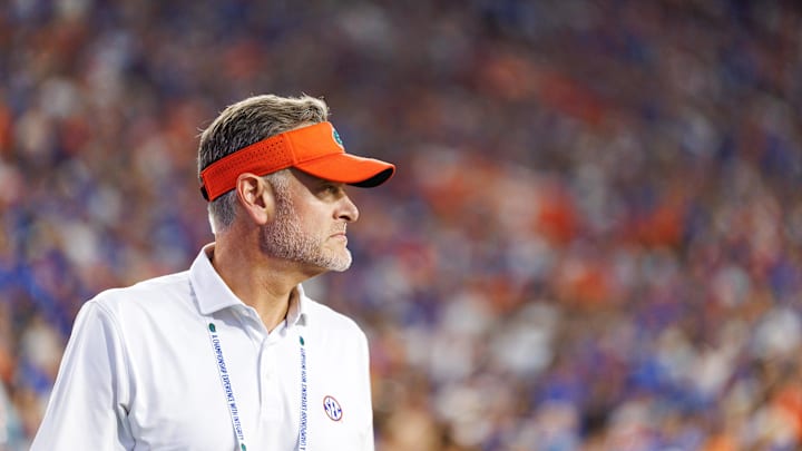 Sep 6, 2025; Gainesville, Florida, USA; Florida Gators athletic director Scott Stricklin looks on against the Florida Gators during the second half at Ben Hill Griffin Stadium. Mandatory Credit: Matt Pendleton-Imagn Images
