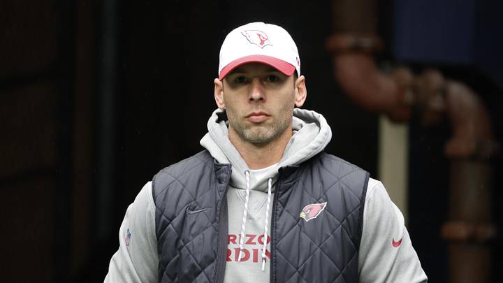 Nov 24, 2024; Seattle, Washington, USA; Arizona Cardinals head coach Jonathan Gannon exits the locker room before pregame warmups against the Seattle Seahawks at Lumen Field. Mandatory Credit: Joe Nicholson-Imagn Images
