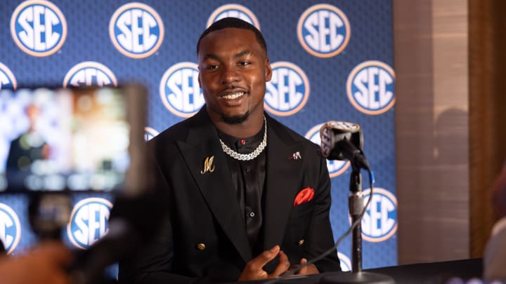 Jul 16, 2024; Dallas, TX, USA; Georgia defensive lineman Mykel Williams speaking at Omni Dallas Hotel. Mandatory Credit: Brett Patzke-USA TODAY Sports