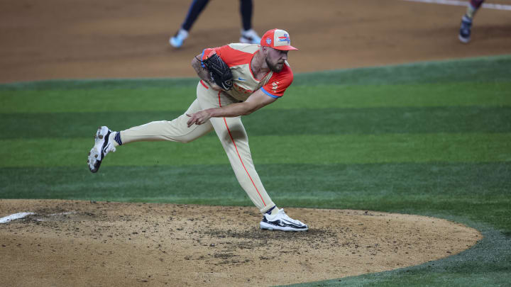 Jul 16, 2024; Arlington, Texas, USA; American League pitcher Garrett Crochet of the Chicago White Sox (45) pitches during the fourth inning during the 2024 MLB All-Star game at Globe Life Field. Mandatory Credit: Tim Heitman-USA TODAY Sports