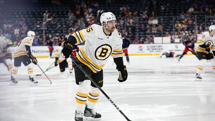 Apr 12, 2026; Columbus, Ohio, USA; Boston Bruins defenseman Jonathan Aspirot (45) during pregame warmup against the Columbus Blue Jackets at Nationwide Arena. Mandatory Credit: Russell LaBounty-Imagn Images Apr 12, 2026; Columbus, Ohio, USA; Boston Bruins defenseman Jonathan Aspirot (45) during pregame warmup against the Columbus Blue Jackets at Nationwide Arena. Mandatory Credit: Russell LaBounty-Imagn Images