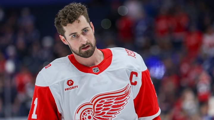Detroit Red Wings center Dylan Larkin (71) warms up before a game.  Credit: Nathan Ray Seebeck-Imagn Images