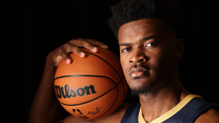 Pelicans' Yves Missi (pictured) during the 2024 NBA rookie photo shoot