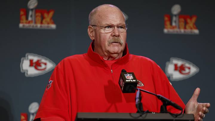 Feb 6, 2025; New Orleans, LA, USA;  Kansas City Chiefs head coach Andy Reid during a press conference in advance of Super Bowl LIX at New Orleans Marriott. Mandatory Credit: Stephen Lew-Imagn Images