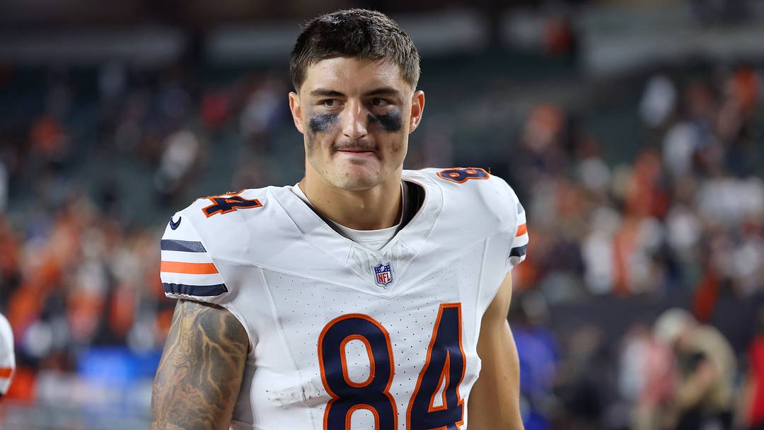 Aug 22, 2026; Cincinnati, Ohio, USA;  Chicago Bears tight end Colston Loveland (84) after a game against the Cincinnati Bengals at Paycor Stadium.  