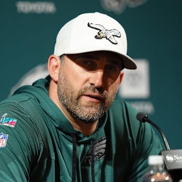 Jun 10, 2025; Philadelphia, PA, USA; Philadelphia Eagles head coach Nick Sirianni addresses media during a press conference at NovaCare Complex. Mandatory Credit: Kyle Ross-Imagn Images