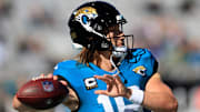 Jacksonville Jaguars quarterback Trevor Lawrence (16) warms up before an NFL football matchup Sunday, Dec. 1, 2024 at EverBank Stadium in Jacksonville, Fla. [Corey Perrine/Florida Times-Union]