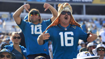 Jacksonville Jaguars fans boo and express their disappointment during the fourth quarter of an NFL football matchup Sunday, Sept. 24, 2023, at EverBank Stadium in Jacksonville, Fla. The Houston Texans defeated the Jacksonville Jaguars 37-17.