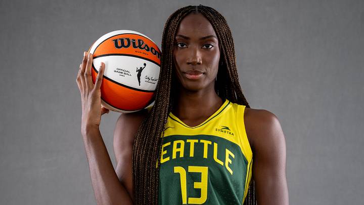 Apr 22, 2026; Seattle, WA, USA; Seattle Storm center Ezi Magbegor (13) is pictured at BECU Storm Center. Mandatory Credit: Stephen Brashear-Imagn Images