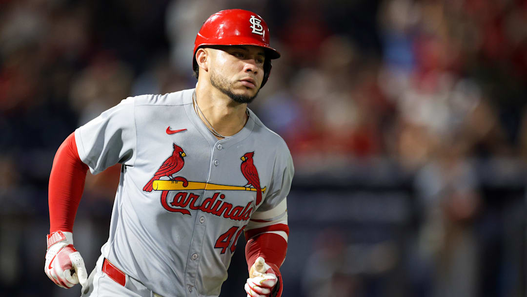 Aug 21, 2025; Tampa, Florida, USA; St. Louis Cardinals first baseman Willson Contreras (40) runs the bases after hitting a home run against the Tampa Bay Rays in the seventh inning at George M. Steinbrenner Field. Mandatory Credit: Nathan Ray Seebeck-Imagn Images
