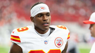 Aug 9, 2025; Glendale, Arizona, USA; Kansas City Chiefs wide receiver Jason Brownlee (89) against the Arizona Cardinals during a preseason NFL game at State Farm Stadium. Mandatory Credit: Mark J. Rebilas-Imagn Images