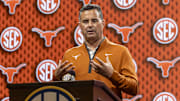 Texas Longhorns head coach Sean Miller talks with the media during SEC Media Days at Grand Bohemian Hotel.