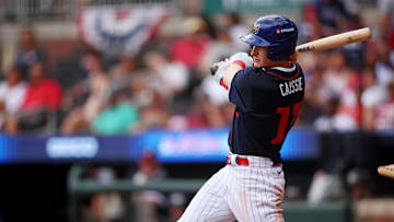 Jul 12, 2025; Atlanta, GA, USA;  National League outfielder Owen Caissie (17) of the Chicago Cubs makes a run during the seventh inning against American League at Truist Park. 