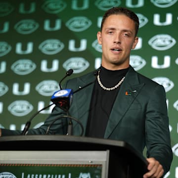 Jul 22, 2025; Charlotte, NC, USA; Miami quarterback Carson Beck answers questions from the media during ACC Media Days at Hilton Charlotte Uptown. Mandatory Credit: Jim Dedmon-Imagn Images