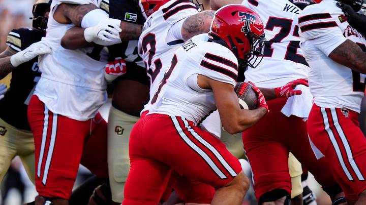 Oct 3, 2026; Boulder, Colorado, USA;  Texas Tech Red Raiders running back Cameron Dickey (8) rushes in the first quarter against the Colorado Buffaloes at Folsom Field.  Mandatory Credit: Ron Chenoy-Imagn Images