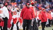 Jan 5, 2025; Denver, Colorado, USA; Kansas City Chiefs head coach Andy Reid during the second quarter against the Kansas City Chiefs at Empower Field at Mile High. Mandatory Credit: Ron Chenoy-Imagn Images