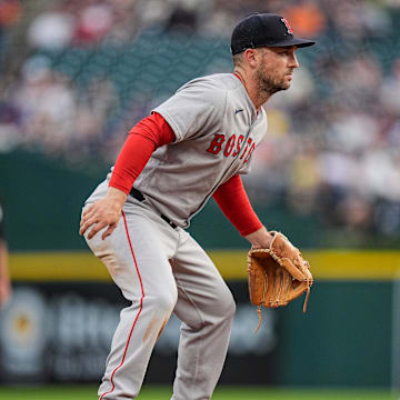 Boston Red Sox third baseman Alex Bregman (2) looks on during the fourth inning against the Detroit Tigers at Comerica Park in Detroit on Wednesday, May 14, 2025.