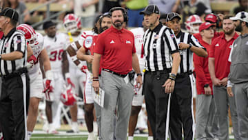 Sep 28, 2024; Winston-Salem, North Carolina, USA;  Louisiana-Lafayette Ragin Cajuns head coach Michael Desormeaux during the second half against the Wake Forest Demon Deacons at Allegacy Federal Credit Union Stadium. Mandatory Credit: Jim Dedmon-Imagn Images