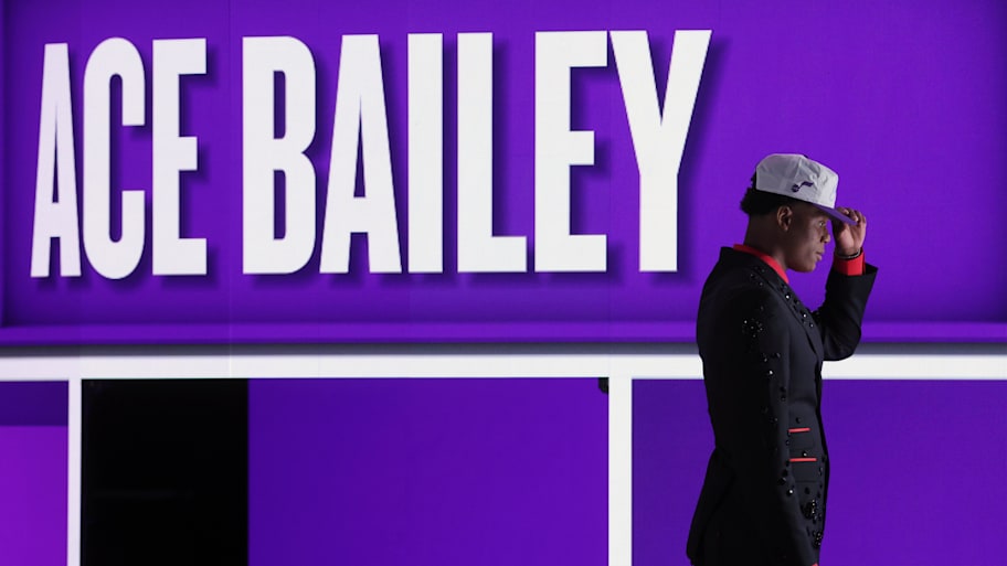 Ace Bailey looks on after being selected as the fifth pick by the Utah in the first round of the 2025 NBA draft. | Brad Penner-Imagn Images