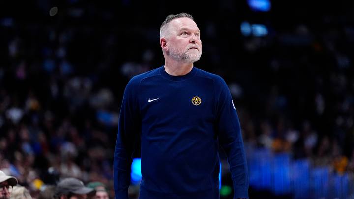 Mar 28, 2025; Denver, Colorado, USA; Denver Nuggets head coach Michael Malone during the second quarter against the Utah Jazz at Ball Arena. Mandatory Credit: Ron Chenoy-Imagn Images