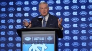Jul 25, 2024; Charlotte, NC, USA;  UNC Tar Heels head coach Mack Brown speaks to the media during the ACC Kickoff at Hilton Charlotte Uptown. 