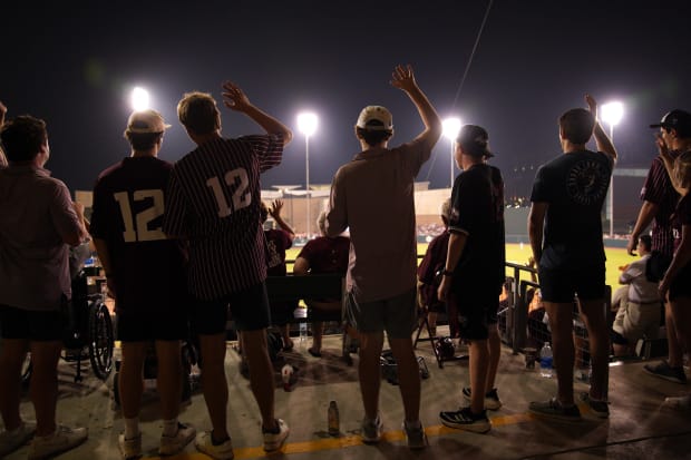 Texas A&M Aggies fans cheer during the second round of the NCAA baseball Bryan-College Station Regional. 