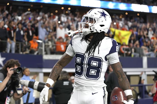 Dallas Cowboys wide receiver CeeDee Lamb reacts after scoring a touchdown against the Cincinnati Bengals.
