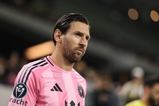 Lionel Messi walking out ahead of Inter Miami's Concacaf Champions Cup match with LAFC