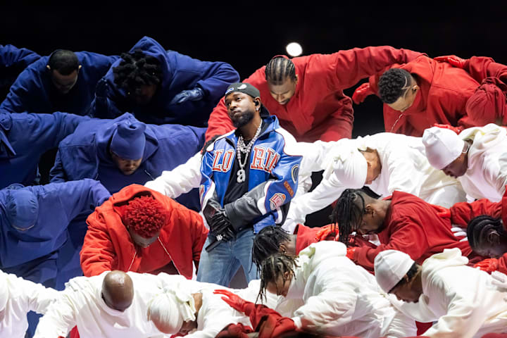 Kendrick Lamar performs during the halftime show of Super Bowl LIX between the Philadelphia Eagles and the Kansas City Chiefs
