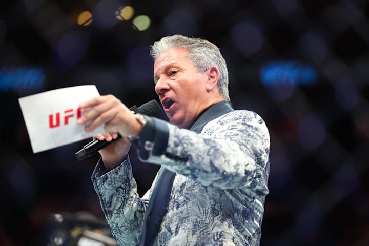 Bruce Buffer announces the start of a fight at UFC 318 at the Smoothie King Center in New Orleans, Louisiana 