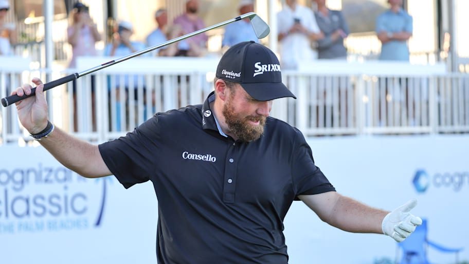 Shane Lowry reacts after a shot