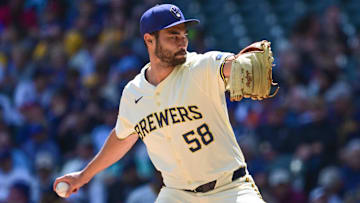 May 15, 2024; Milwaukee, Wisconsin, USA; Milwaukee Brewers pitcher Mitch White (58) pitches in the eighth inning against the Pittsburgh Pirates at American Family Field. Mandatory Credit: Benny Sieu-USA TODAY Sports