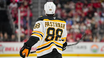 Boston Bruins' forward David Pastrnak against the Detroit Red Wings at Little Caesars Arena.