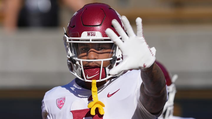 Nov 11, 2023; Berkeley, California, USA; Washington State Cougars wide receiver Josh Kelly (3) before the game against the California Golden Bears at California Memorial Stadium. Mandatory Credit: Darren Yamashita-Imagn Images