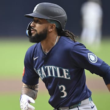 Seattle Mariners shortstop J.P. Crawford runs after hitting a home run against the San Diego Padres on May 16 at T-Mobile Park.
