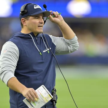 Los Angeles Rams head coach Mike Macdonald on the sidelines in the fourth quarter of the game against the Los Angeles Rams.
