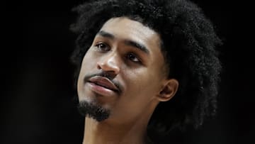Jul 12, 2025; Las Vegas, NV, USA; San Antonio Spurs guard Dylan Harper (2) looks on in the third quarter of their game against the Dallas Mavericks at Thomas & Mack Center. Mandatory Credit: Candice Ward-Imagn Images