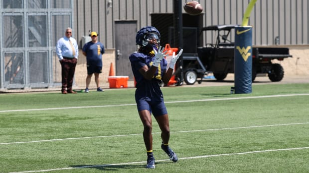 West Virginia University receiver Ric'Darius Farmer.