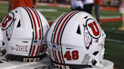 Football helmet worn by the Utah Utes.