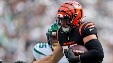 Cincinnati Bengals linebacker Logan Wilson (55) runs back an interception, eventually leading to a