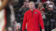 Nov 10, 2024; Athens, Georgia, USA; Georgia Bulldogs head coach Mike White reacting on the bench during the game against the Texas Southern Tigers at Stegeman Coliseum. Mandatory Credit: Dale Zanine-Imagn Images
