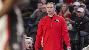 Nov 10, 2024; Athens, Georgia, USA; Georgia Bulldogs head coach Mike White reacting on the bench during the game against the Texas Southern Tigers at Stegeman Coliseum. Mandatory Credit: Dale Zanine-Imagn Images