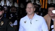Oct 25, 2025; Nashville, Tennessee, USA; Vanderbilt Commodores head coach Clark Lea waits to take the field before their game against the Missouri Tigers at FirstBank Stadium. Mandatory Credit: Steve Roberts-Imagn Images