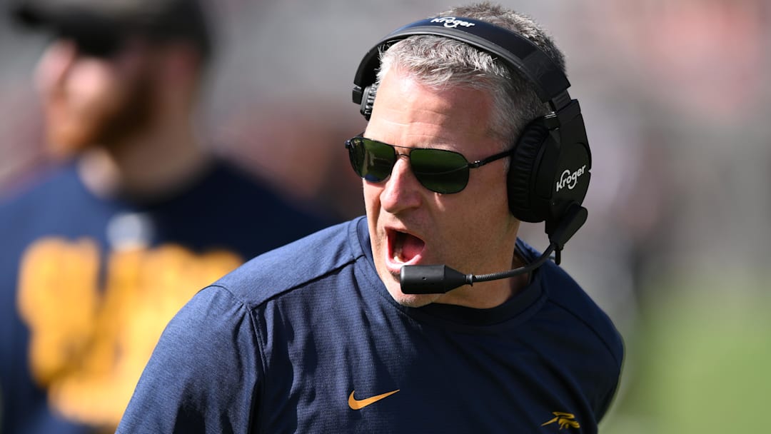 Sep 24, 2022; San Diego, California, USA; Toledo Rockets head coach Jason Candle reacts from the sideline during the second half against the San Diego State Aztecs at Snapdragon Stadium. Mandatory Credit: Orlando Ramirez-Imagn Images