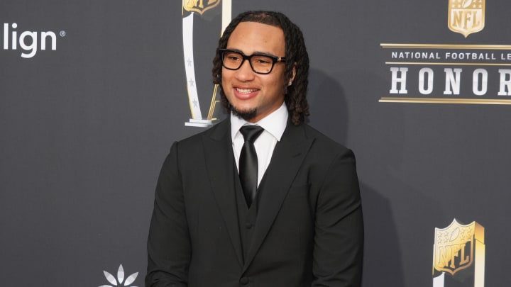 Feb 8, 2024; Las Vegas, NV, USA; CJ Stroud on the red carpet before the NFL Honors show at Resorts World Theatre. Mandatory Credit: Kirby Lee-USA TODAY Sports