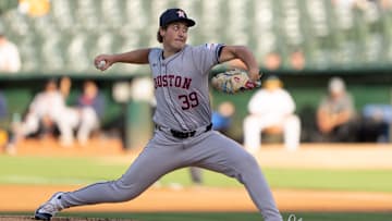 Jul 23, 2024; Oakland, California, USA;  Houston Astros pitcher Jake Bloss (39) throws during the first inning against the Oakland Athletics at Oakland-Alameda County Coliseum. Mandatory Credit: Stan Szeto-Imagn Images