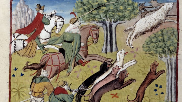 A 14th-century illustration from 'The Book of the Hunt.'