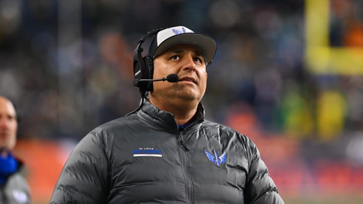 Feb 23, 2023; Seattle, WA, USA; St. Louis Battlehawks head coach Anthony Becht during the second half against the Seattle Sea Dragons at Lumen Field. St. Louis defeated Seattle 20-18. Mandatory Credit: Steven Bisig-USA TODAY Sports