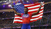 Fred Kerley after the Olympic men's 100-meter final on Aug. 4, 2024.