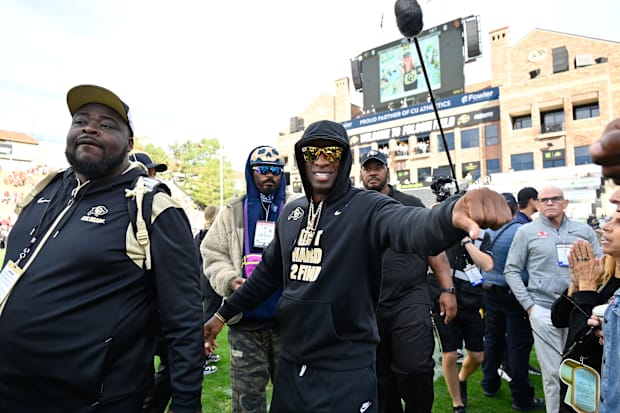 Sep 30, 2023; Boulder, Colorado, USA; Colorado Buffaloes head coach Deion Sanders walks on the field prior to the game agains